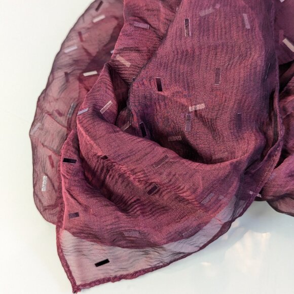 St. John Vintage 90's Burgundy Sheer Silk Rectangular Scarf Sparkly Glitter - Picture 8 of 8